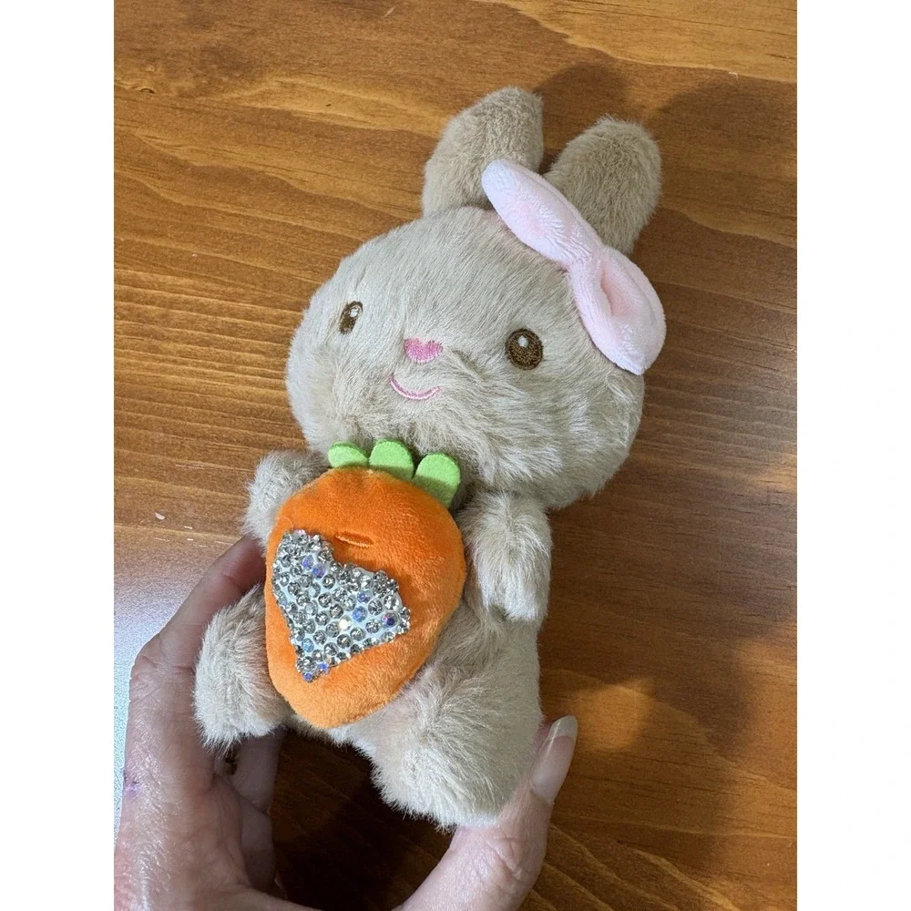 Kawaii Plush Bunny Rabbit Keychain Bag Charm Pink Bow Carrot Rhinestone NWOT